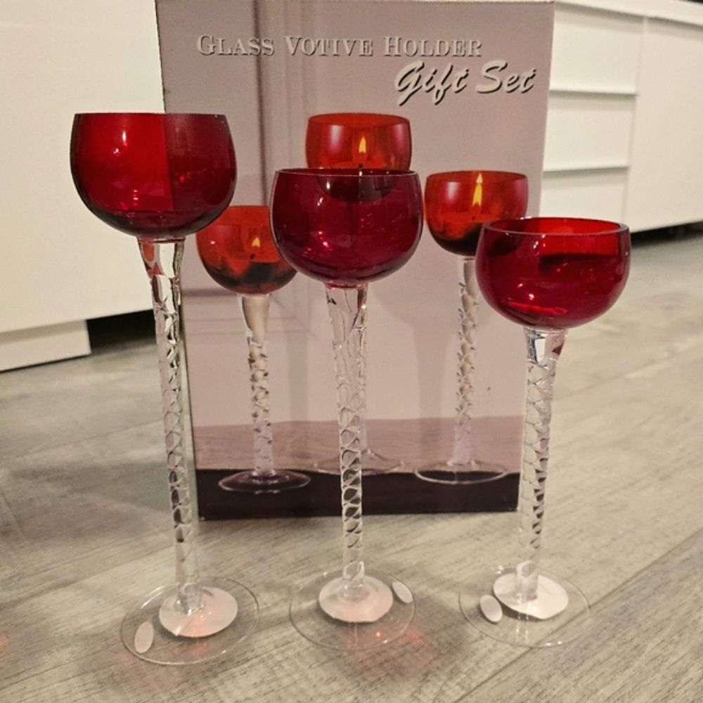 Glass Votive Candle Holder Set of 3 in Red